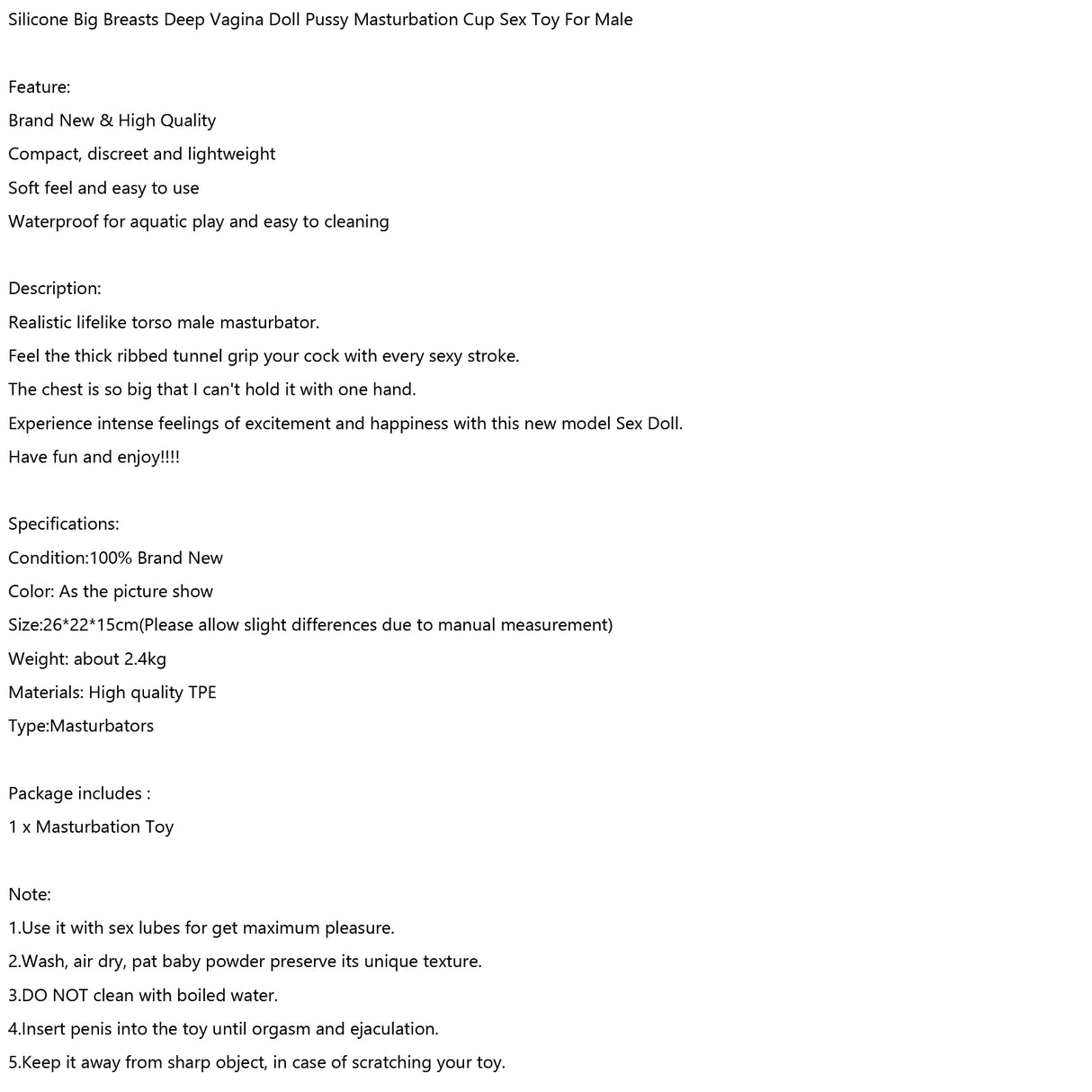 Silicone Big Breasts Deep Vagina Doll Pussy Masturbation Cup Sex Toy For Male